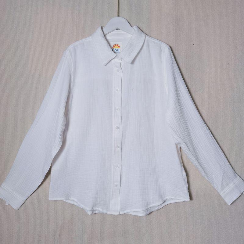 Export Original Order Exported To Italy Pure Cotton Double-Layer Gauze Washed Fabric Long Sleeves White Shirt Women's Basic Stylish