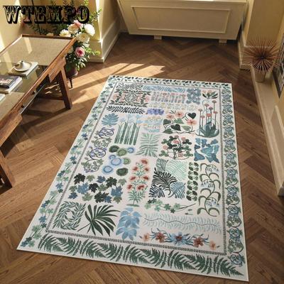 Retro Style Plant Flower Carpet Living Room Bedroom Tea Table Carpet Anti Slip Water Absorbing Soft Carpet