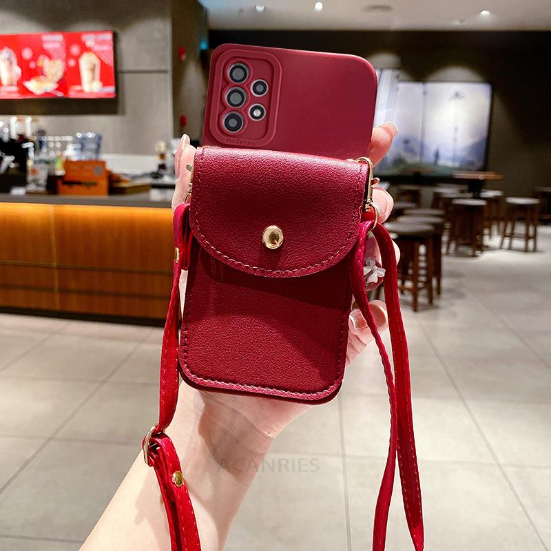 Portfel na ramię 52 53 23 13 Etui na karty do Samsung Galaxy A52 A53 A13 A23 A33 A72 A73 A32 4g 5g Smycz Silikonowe Etui