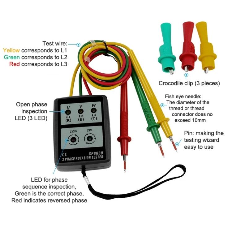 3 Phase Alternating Current Phase Meter Phase Detector Rotation Tester Indicator Digital Phase-Order Indicator