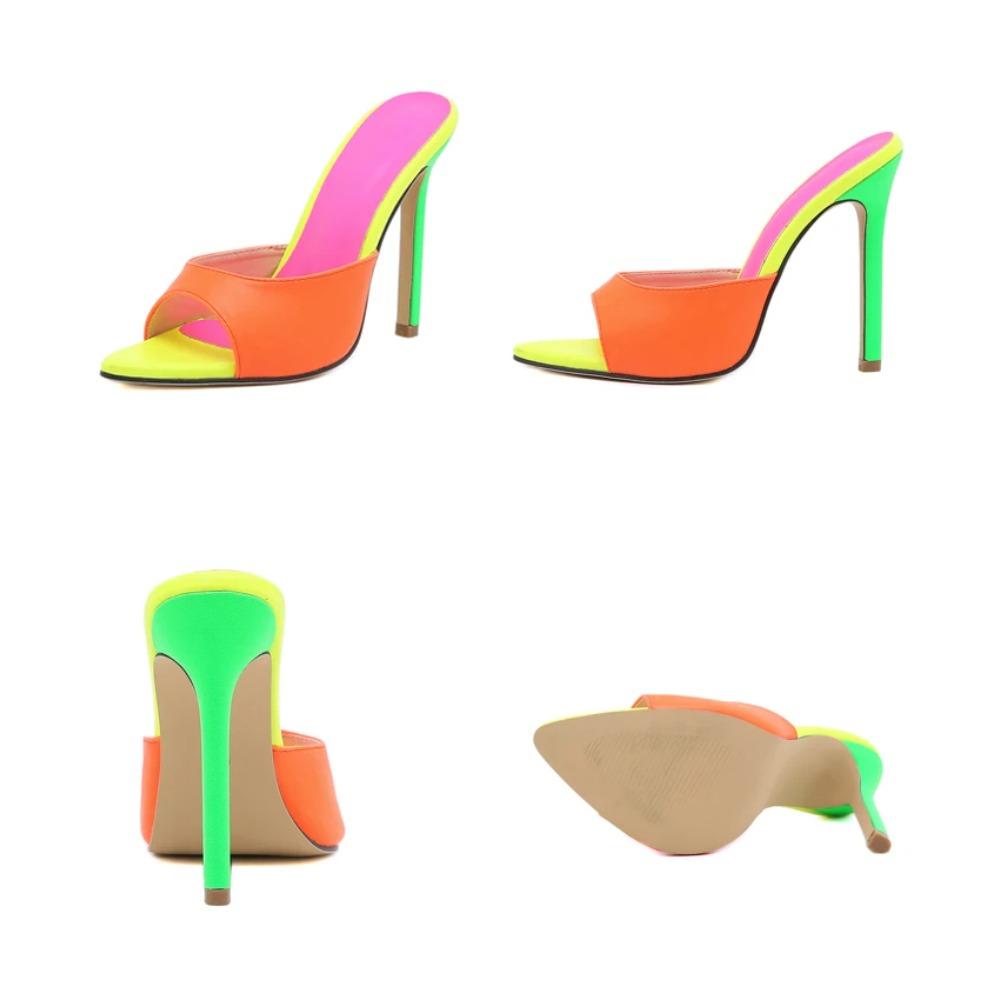Eilyken Sexy Pointed Toe Mule High Heels Slipper Stripper Summer Fashion Mixed Color Slip On Slides Women Party Sandal Shoes