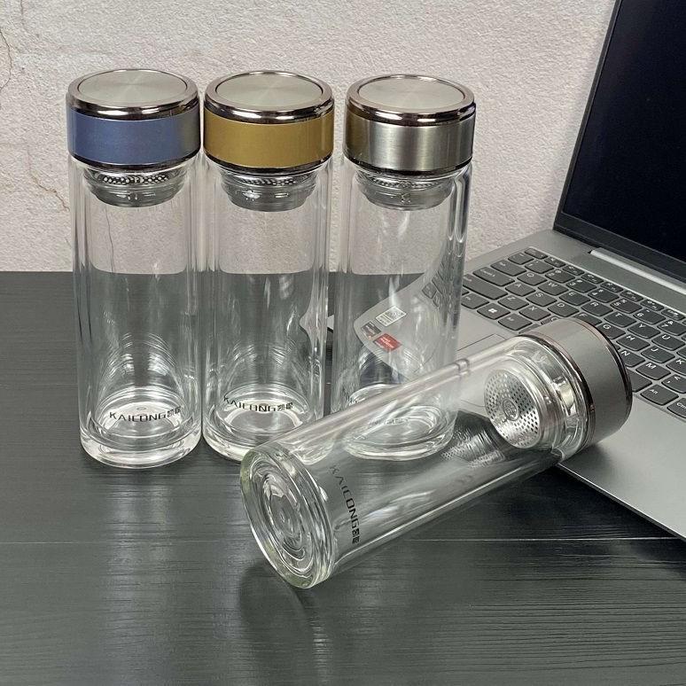 Custom Logo Double-Layer Glass Cup with Burned Cloud Pattern and Screw Cap – Ideal Gift for Events