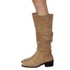 Wrinkled Boots Long Tall Boots Apricot Boots Autumn and Winter New Western Cowboy Boots Women's Boots Solid Color