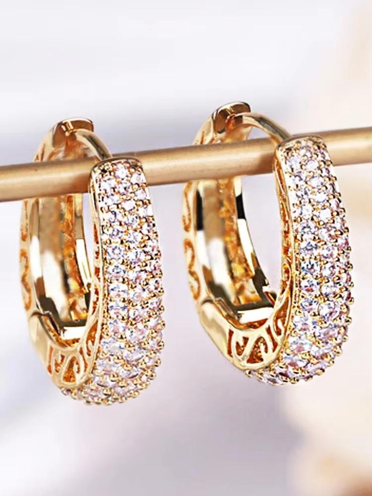 Hollow gold women's circular earrings, luxurious and fashionable women's circular earrings, Zircon accessories