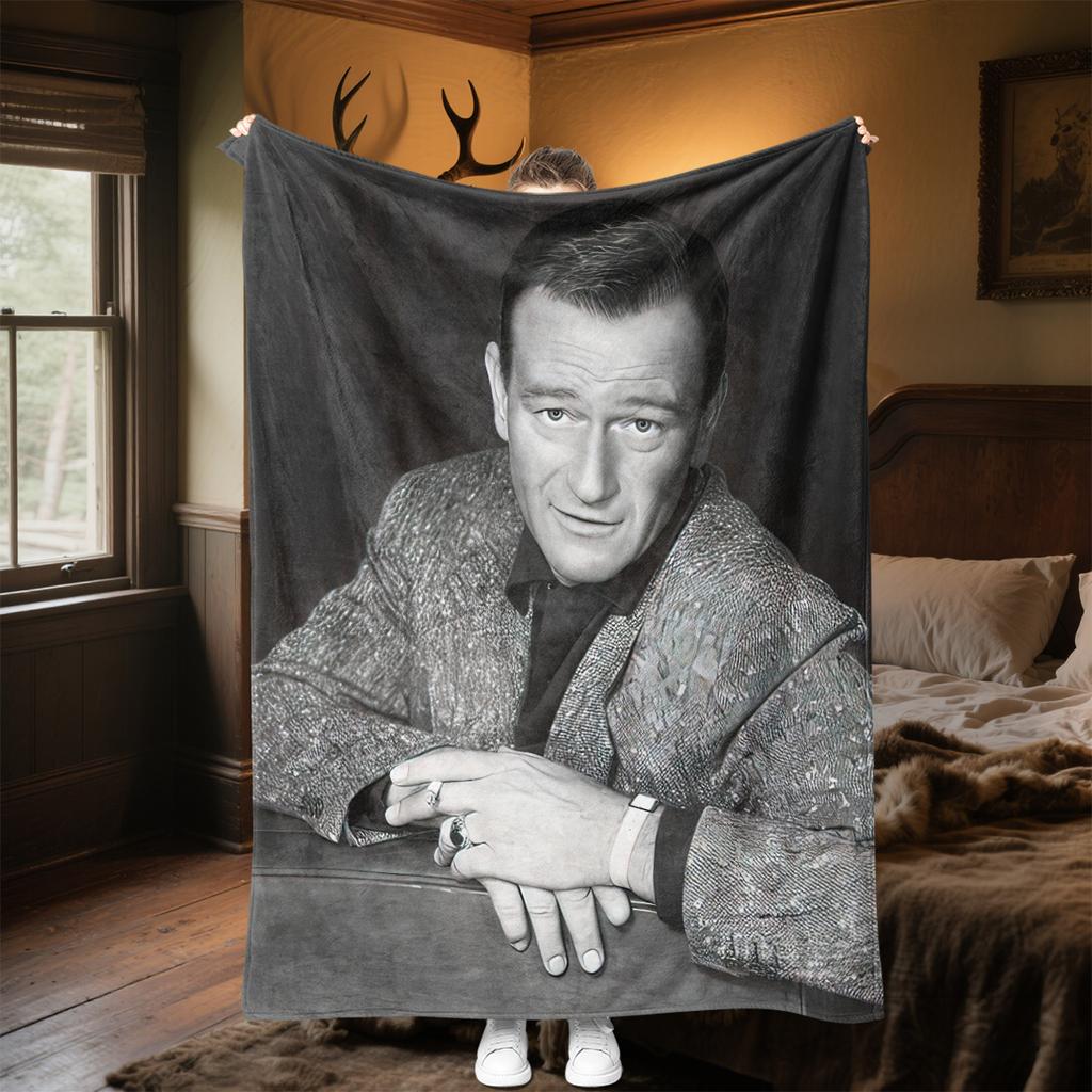 1pc John Wayne Retro Black and White Poster blanket, al season lightweigh Poster blanket home office outdoor nap multifunc Poster blanketional blanket