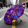 Modern Round Purple Stained Glass Hearts Purple Vintage-Style Stained Print Umbrella