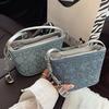 Light Luxury Sequined Small Bag Women's Shoulder Bucket Bag Denim Blue Chain Messenger Bag