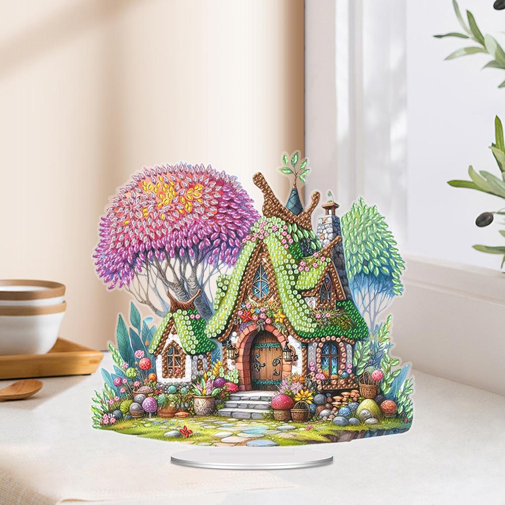 Acrylic Special Shaped Forest House Diamond Painting Desktop Ornaments Kit 5D DIY Diamond Art Tabletop Decorations for Beginner