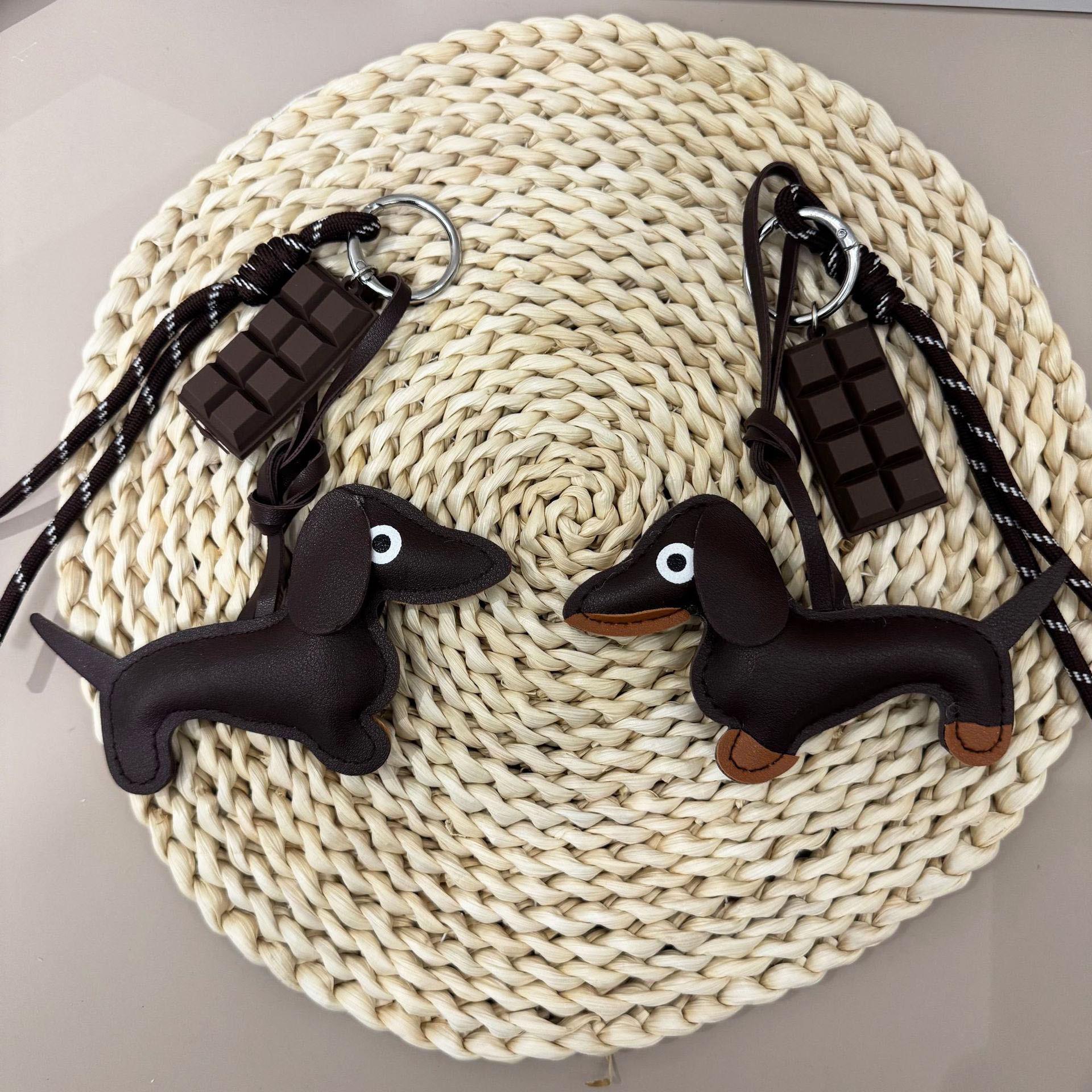 Sausage Dog Keychain with Woven Rope & Chocolate Bag Pendant