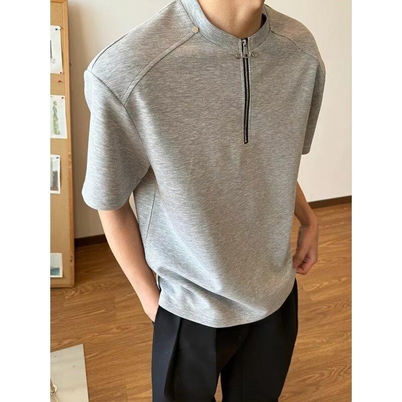 Summer New Short-sleeved T-shirt for Men Loose Three-quarter Sleeve Trendy Simple Gray Top