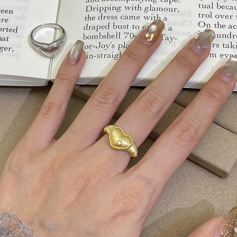 

silver 925 studded diamond brushed heart-shaped rings for women new in antique gold craftsm exquisite banquet engagement jewelry resizable