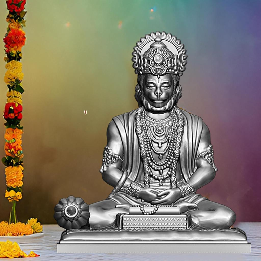 Silver Hanuman Ji Idol Statue for Car Dashboard - Divine Bajrangbali Murti, Perfect Hindu God Gift Item and Home Puja Decoration Ideal Hanuman