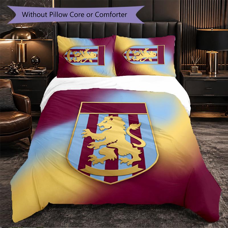 Set Biancheria da Letto Aston Villa Football 3 Pezzi Morbido Set Copripiumino con Federe Set Decorazione Camera da Letto per la Casa