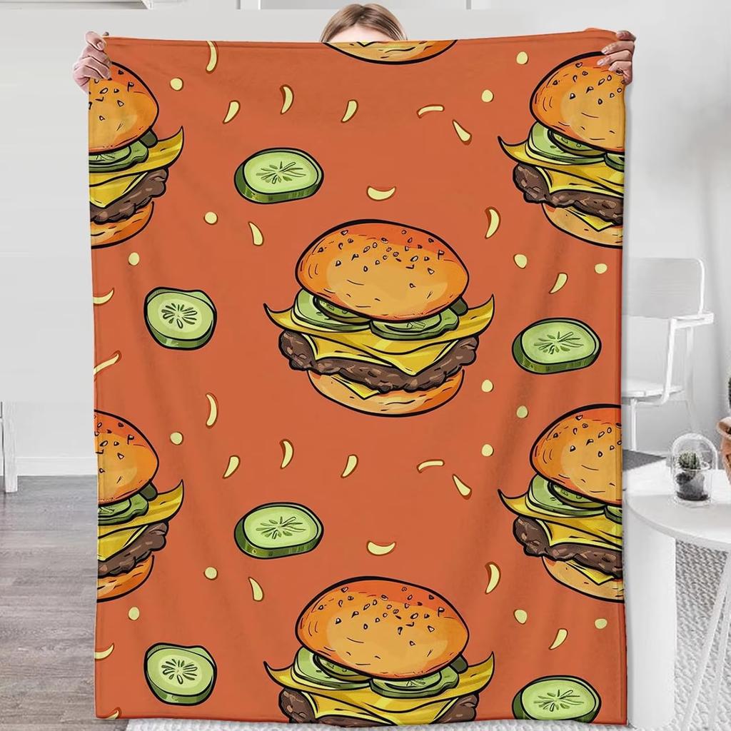 Cheeseburger Cucumber Cartoon Lightweight Flannel Throw Perfect Gift For Burger Lovers Fast Food Themed Blanket