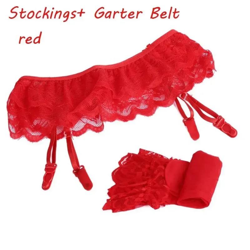 1 Set Sexy Women Lace Garter Top Stockings Socks and Suspender Garter Belt Lady Fashion Solid Thigh-Highs Stocking Set