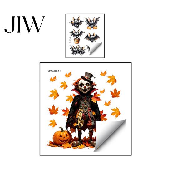 Scary Clown Werewolf Witch Decals 2PCS Halloween Wall Sticker, Werewolf/Witch/Clown Horror Pattern Print, Self-adhesive Fall Seasonal Home Art D