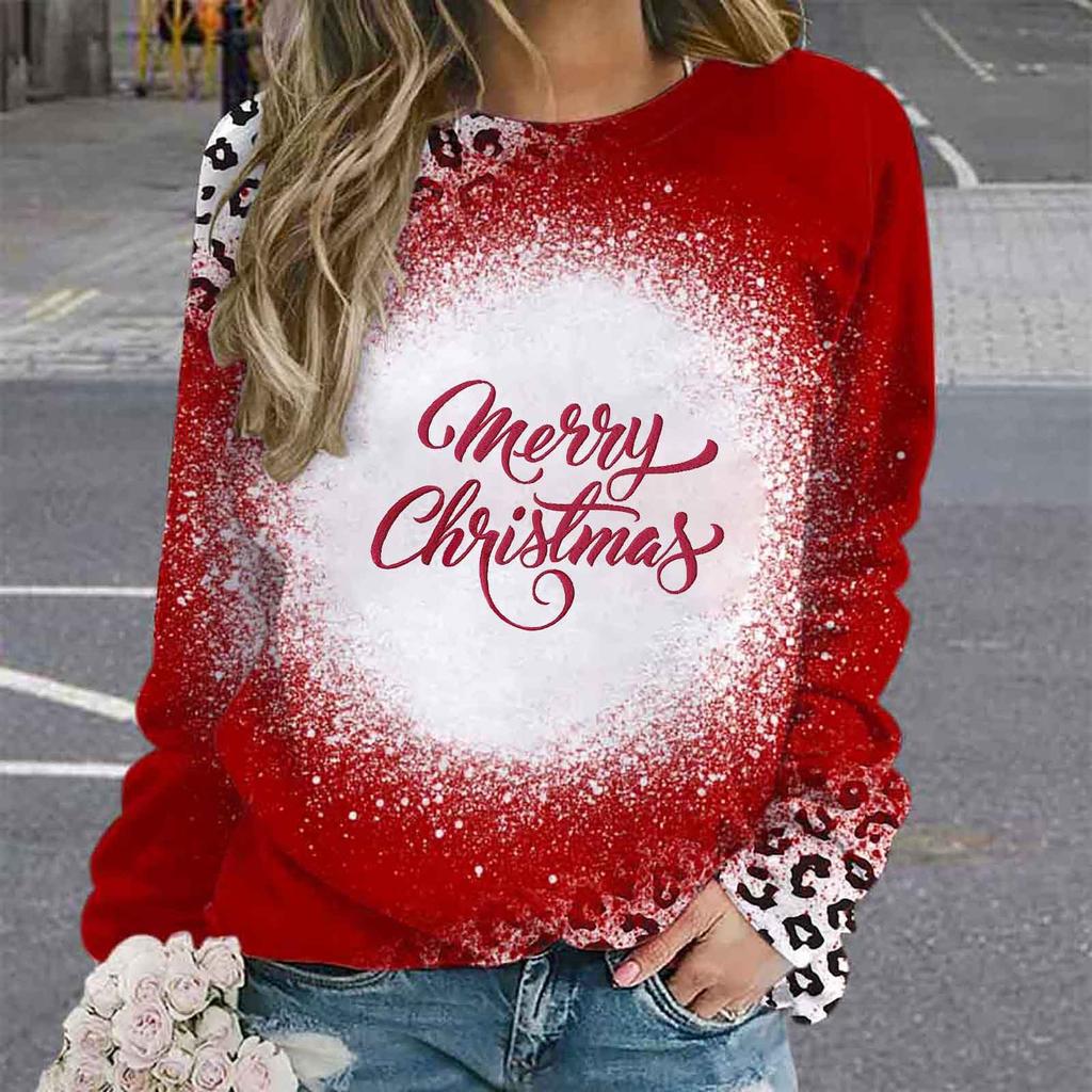 2024 Autumn New Product Christmas Leopard Pattern Elk Snowman Printed Top Round Neck Long Sleeve Fashion Hoodie for Women