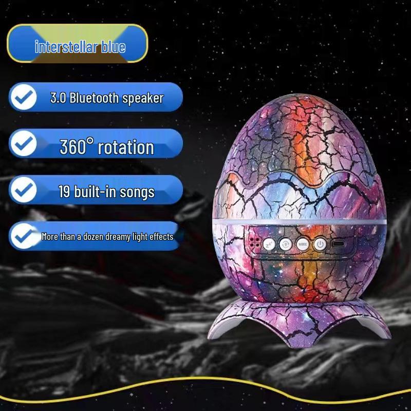 Dinosaur Egg Table Lamp and Projector: Starry Sky and Nebula Light with Remote-Controlled Speaker for Nighttime Ambiance.