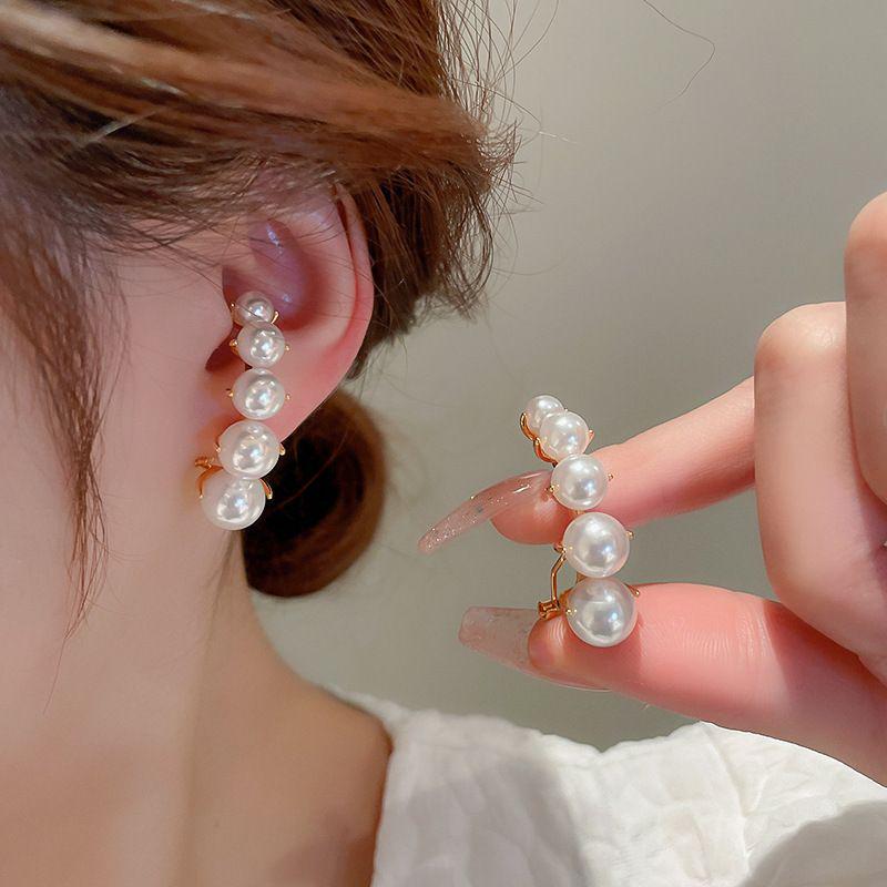 Silver Needle Pearl Heart Earrings - 2025 Korean Trend, Minimalist Flower Dangle Studs for Women's Elegant Style