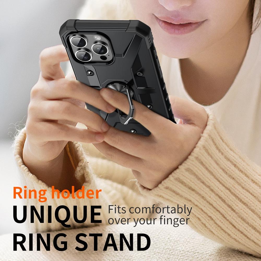For Apple iPhone 16 15 14 Plus 13 12 Mini 11 Pro X XR XS Max 7 8 Plus SE 2020 2022 Case High Quality Hard PC + TPU Shockproof Rotate Ring Stand Cover