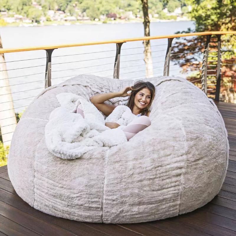 Color Large Solid Soft Plush Portable Living Room Lazy Sofa Cover Bean Bag Cover