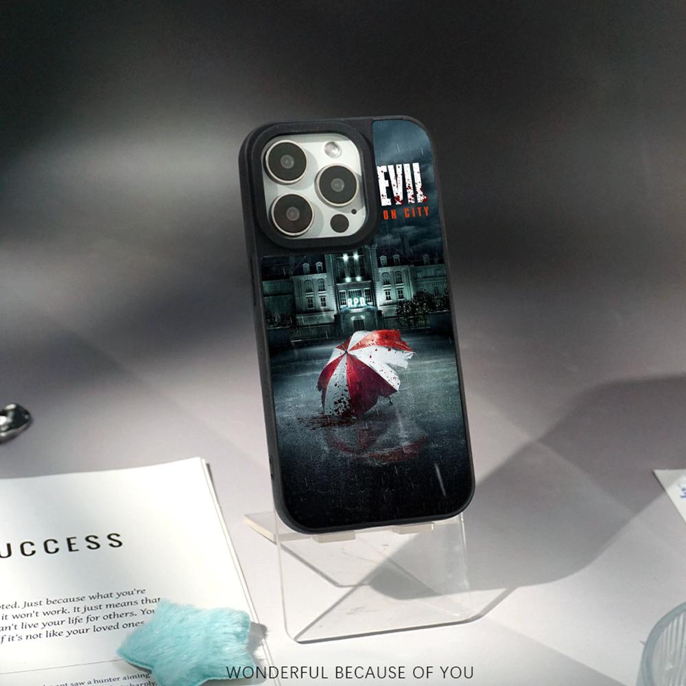 Classic Evil Umbrella cool pattern design Phone Case for iPhone 17 16 15 14 13 12 Pro Max Sheepskin Silver-edged protective case