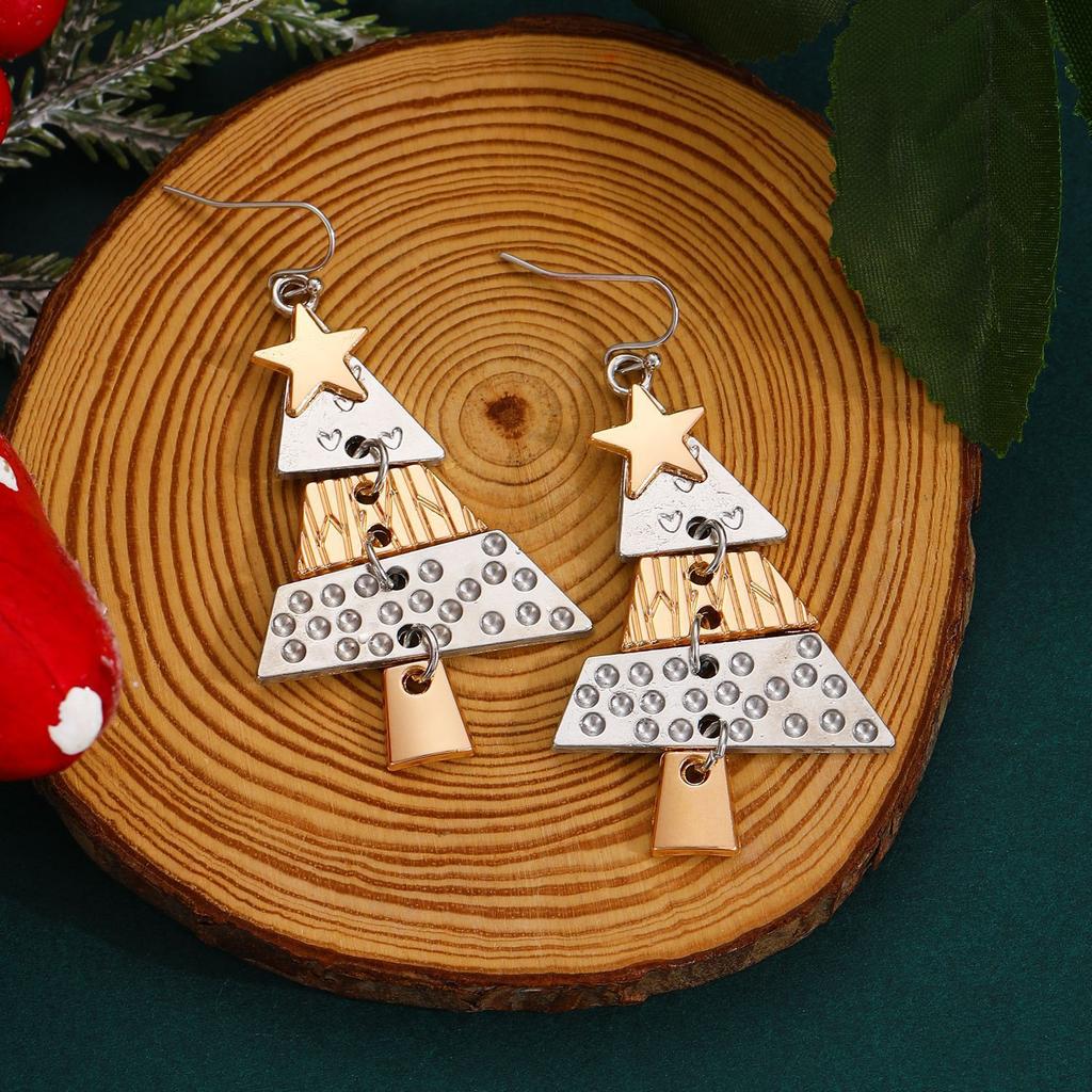 Christmas Tree Long Drop Earrings for Women Hollow Xmas Tree Star Dangle Earring Party Punk Cool Jewelry