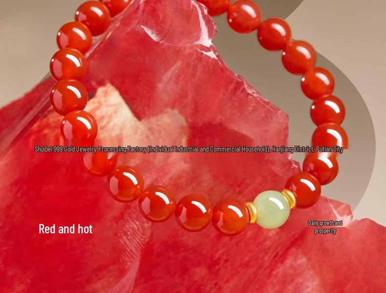 Gold Agate Women's Exquisite Red Woven Bead Bracelet