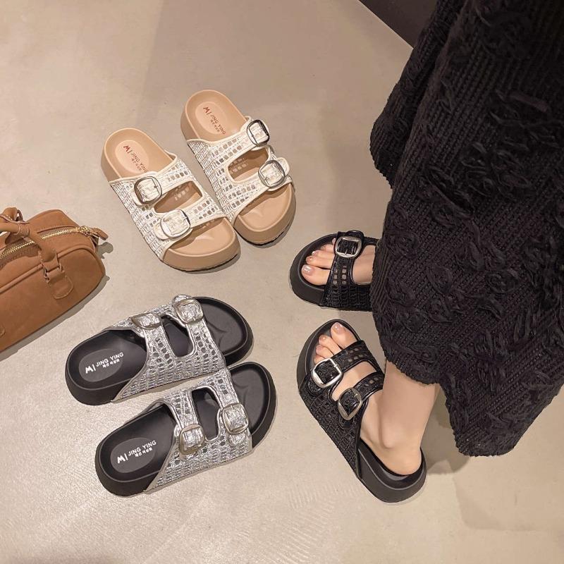 New Retro Woven Women's Shoes Versatile One-strap Beach Slippers