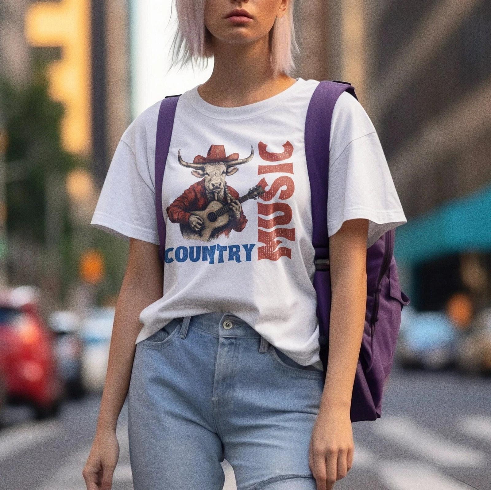 Country Music Cow Guitar Shirt S