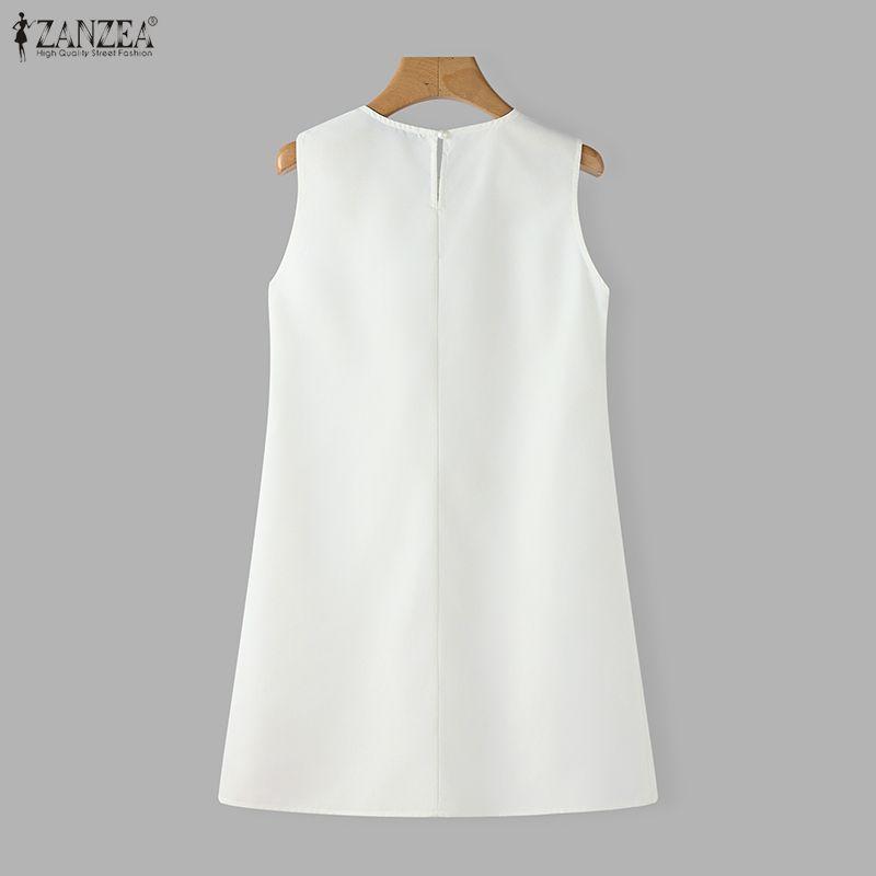 ZANZEA Women Casual Round Neck Sleeveless Print Dress