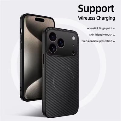 Custodia Ultra Sottile in Fibra di Carbonio Magnetica in Pelle per iPhone 17 Air 16E 16 15 14 13 Pro Max per Magsafe Cover Militare Antiurto