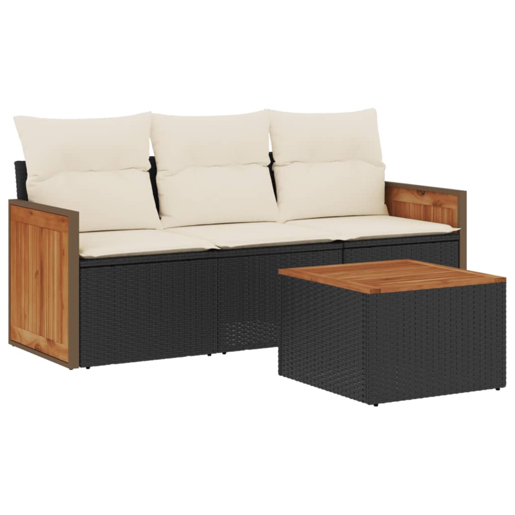 4 Piece Outdoor Sofa Set with Cushions Black Poly Rattan