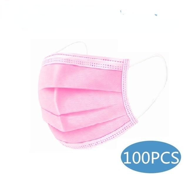 

50-200 шт. Маска одноразовая нетканая 3-слойная фильтрующая маска для взрослых маска для рта и лица безопасные дышащие маски против пыли 100 pcs розовый