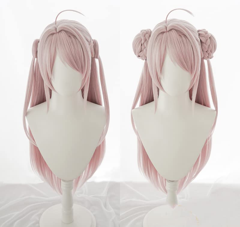 Pink, Heat-resistant Cosplay Wig Featuring the Character "Shou Ranju" (bell) with a Net. Perfect for Halloween Costumes (B).