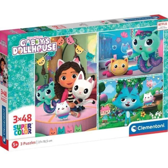 Puzzle Gabby's Dollhouse 3x48 - Clementoni - Dessins animés et BD - Couleurs saturées - 5 ans et plus