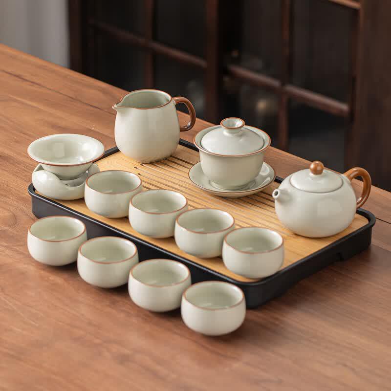 Ru Kiln Chinese Kung Fu Tea Set with Tray