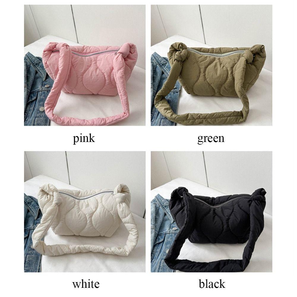 Fashion Solid Color Shoulder Bags Large Capacity Down Cotton Padded Quilted Tote Bag Shopping Bag Women Girls