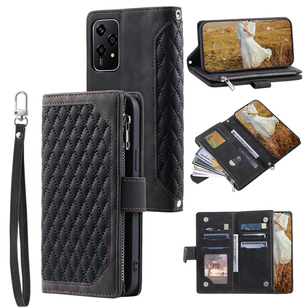 Style 005 For Honor 200 Lite Case Zipper Wallet Grid Leather Phone Cover