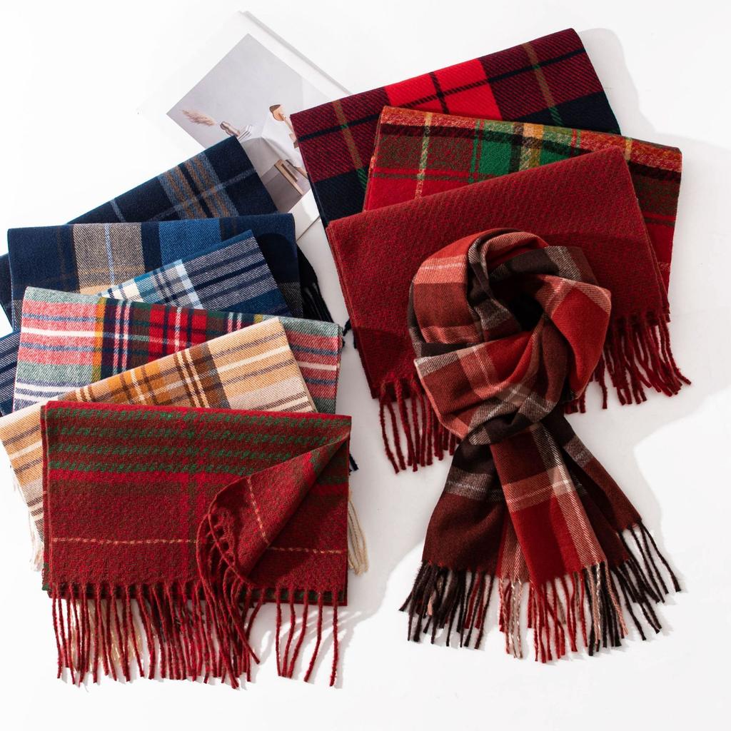 Simple Scarf for Women High End Versatile Thickened Autumn and Winter Business Warm New Plaid Scarf Dual Use