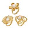 Exquisite Shell Bead Sunflower Stainless Steel Open Ring Set - High-End Hand Jewelry