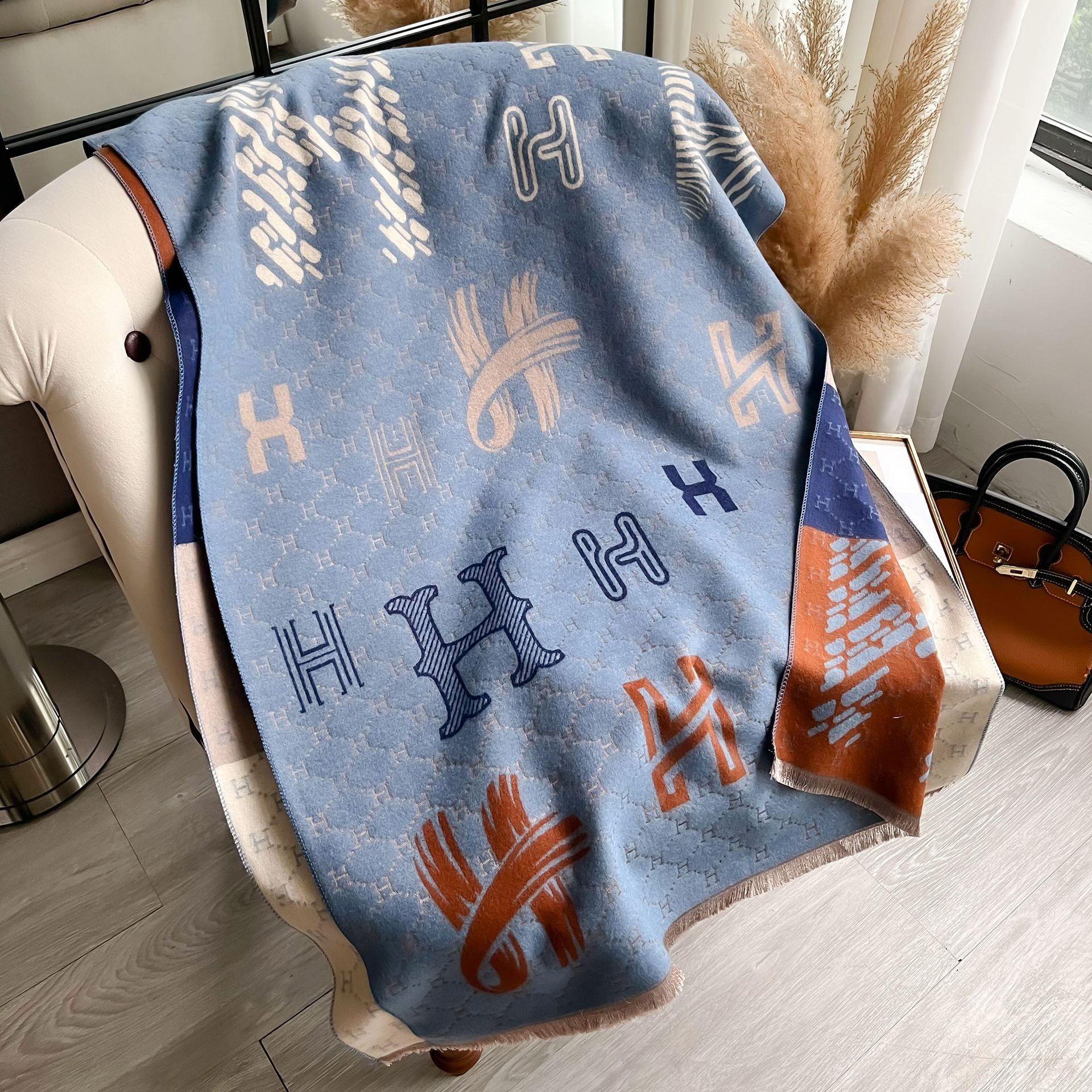 

Шарф Lady H Big Brand осенне-зимний теплый двухсторонний шарф кондиционер одеяло шаль 185*65cm синий