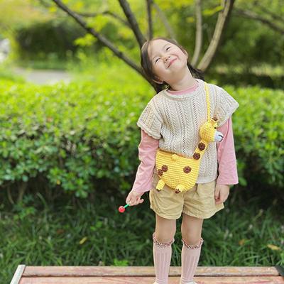 Handgefertigte gewebte Tasche Kinder Wolltasche Cartoon Niedliche Giraffe Mädchen Umhängetasche für Frauen Mutter Kinder Taschen