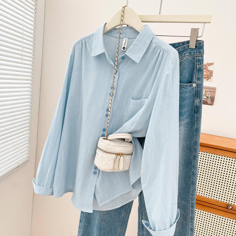 New spring and summer literary and artistic style double-layer cotton yarn cotton breathable shirt women's loose casual versatile long-sleeved shirt
