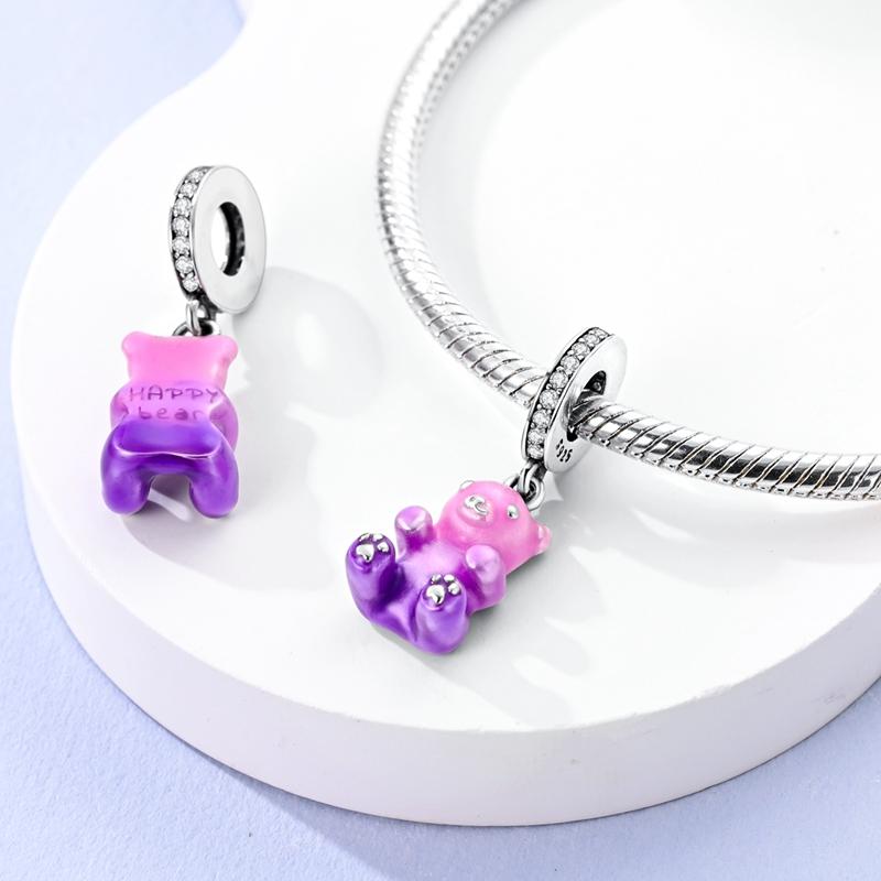 

Charms Copperpink-Purple Happy Gummy Bear Pendants Fit Charms Plataoriginal Bracelet Bead Women Jewellery Making Gifts