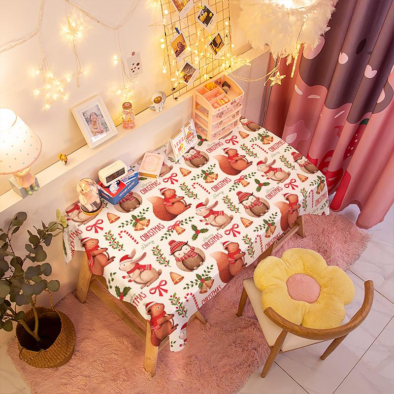 Winter Christmas Plaid Red Holiday Festive Tablecloth Household Waterproof Girly Heart Coffee Table Cover Tablecloth