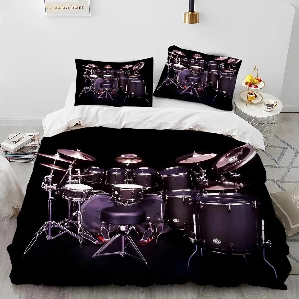 Drum Kit Music Instruments Guitar Bedding Set Duvet Cover Bed Set Quilt Cover Pillowcase Comforter King Queen Size Boys Adult