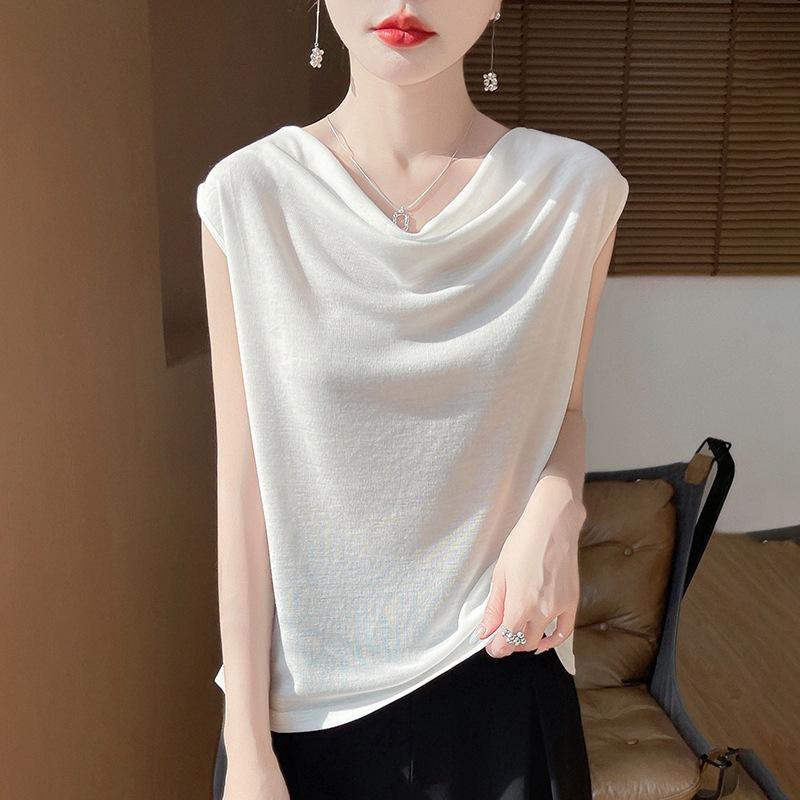 Summer New Sleeveless Solid-color Pull-down Top and Vest