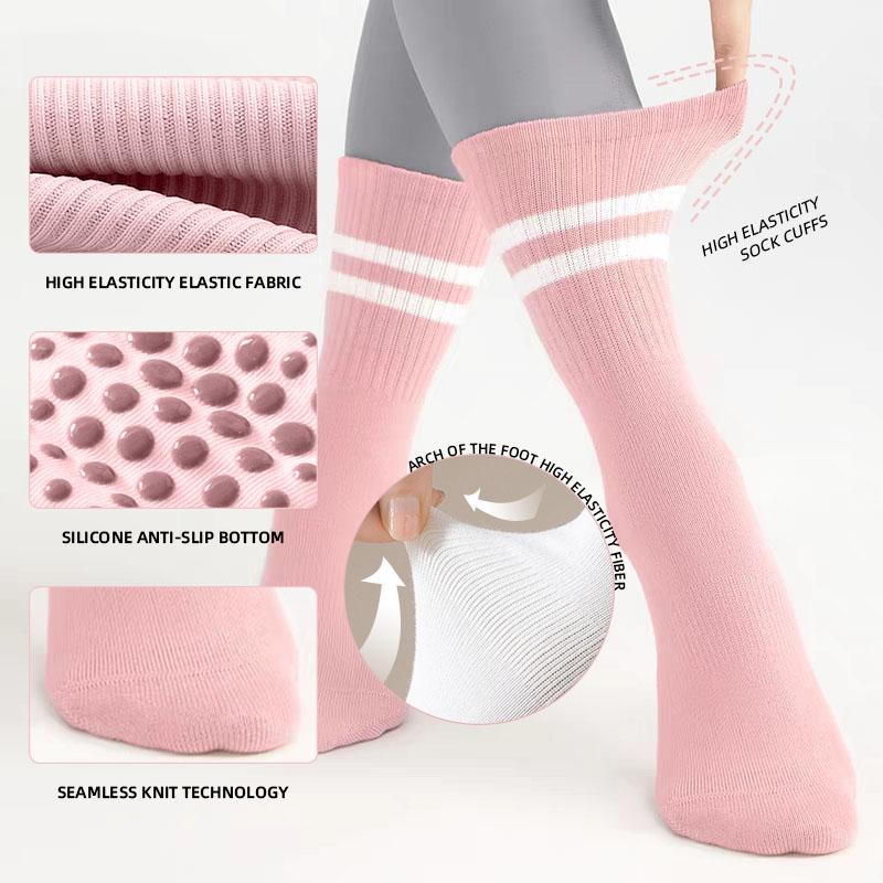 Custom Women Yoga Sport Socks 100% Cotton Anti-Bacterial Eco-Friendly Jacquard Grip Logo Embroidery on Body & Cuff