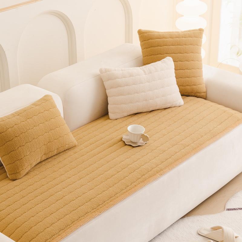 Leather Sofa Cushion Autumn And Winter  New Straight Row One-Piece Seat Cushion Winter Thickened Plush Sofa Cover Cover Cloth